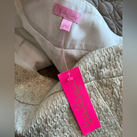 Lilly Pulitzer MAKENNA COCKTAIL SHORT GOLD METALLIC DOTTED JACQUARD - Picture 15 of 16